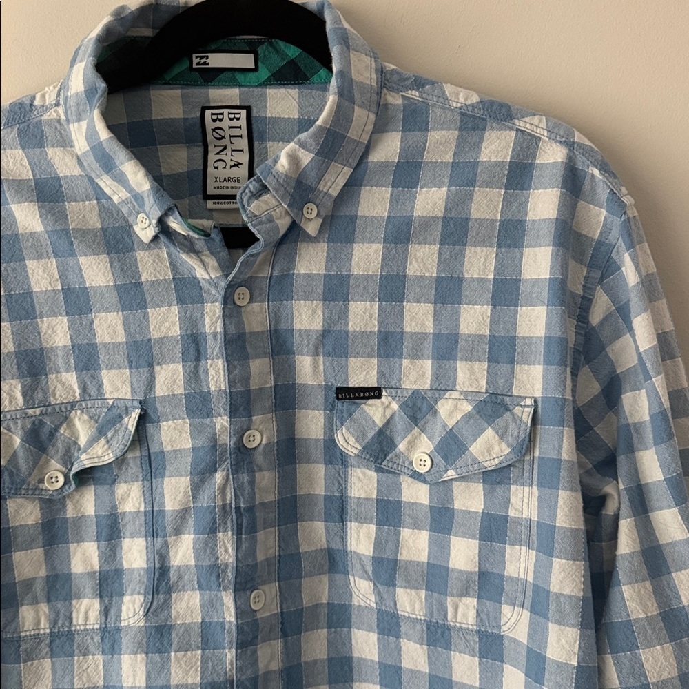 Billabong Long-sleeved Blue & White Checkered Shirt Size XL